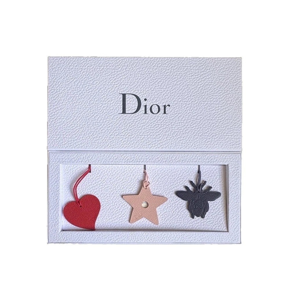 Christian Dior Leather Bag Charm Key Chain Set Of 3 Star Bee Heart Open Box